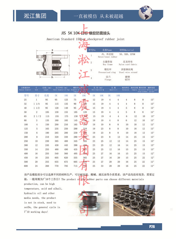 JIS5K、10K日標防震橡膠接頭