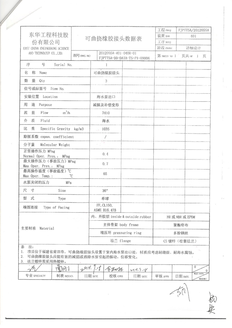【福建LNG站線項目】新增外輸系統(tǒng)可撓橡膠接頭采辦合同