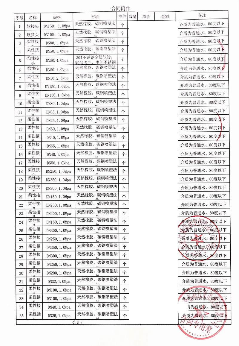 【泰州生活垃圾焚燒發(fā)電項目】柔性橡膠接頭合同