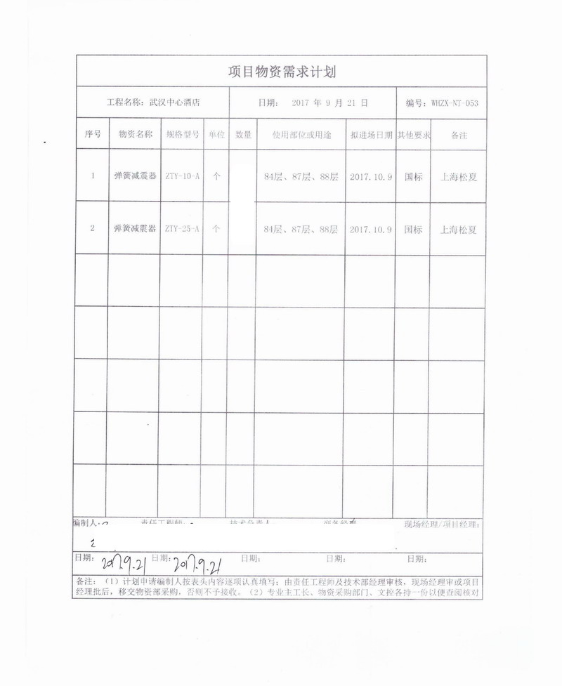 【武漢中心酒店項(xiàng)目】彈簧減震器合同